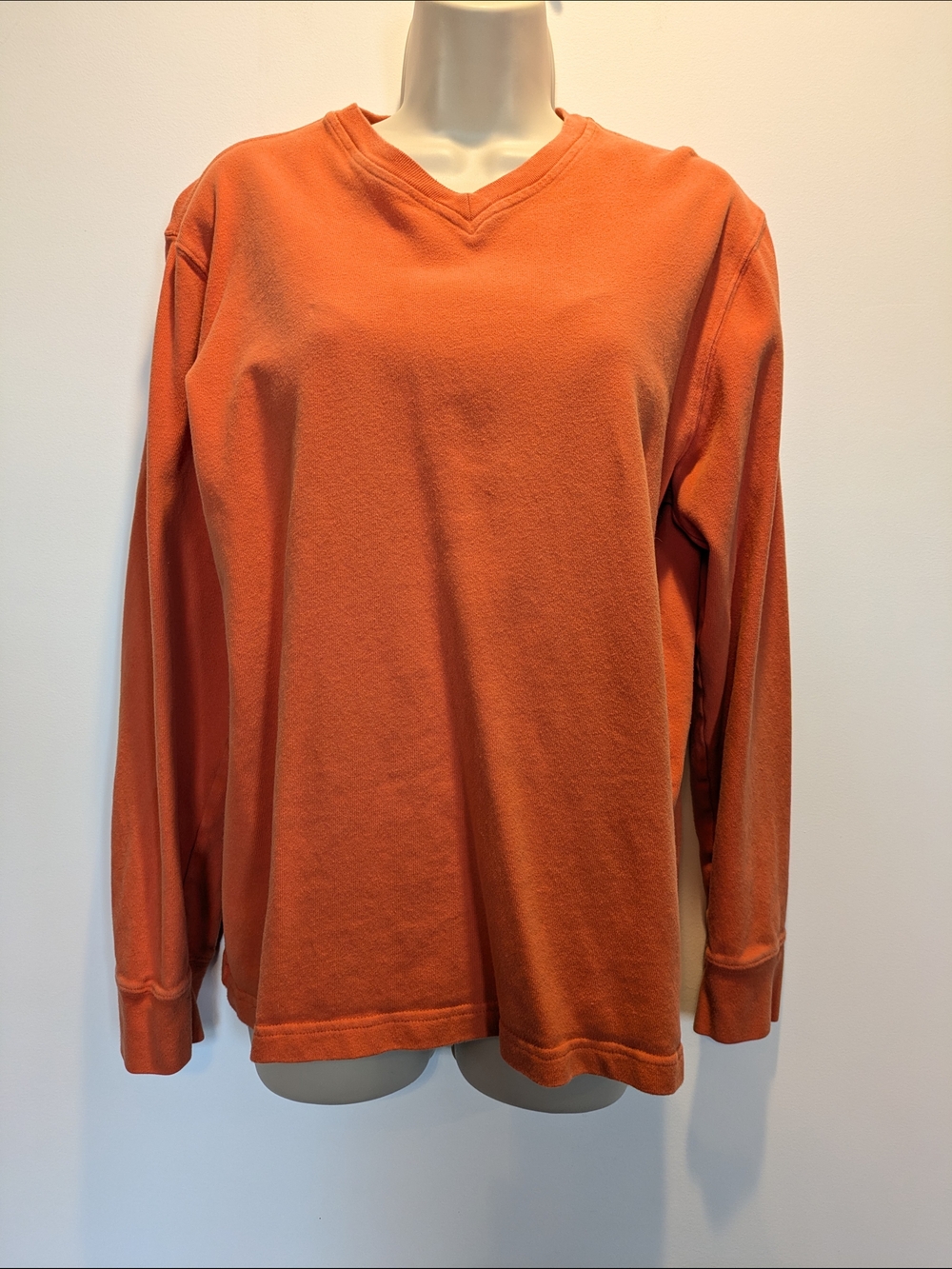 Old Navy Orange Long Sleeve V-Neck Heavyweight Tee Unisex Size Small